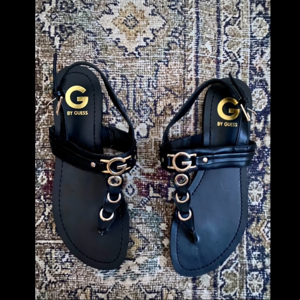 G by Guess black and gold sandals - size 8.5